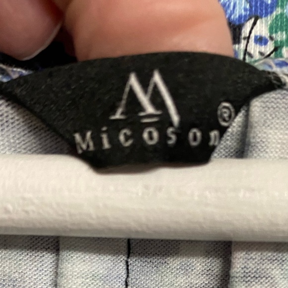 Micoson Women’s Sz Small V-Neck Floral Blue Puff Sleeve Blouse w/ Pin Tuck Front - Picture 2 of 12